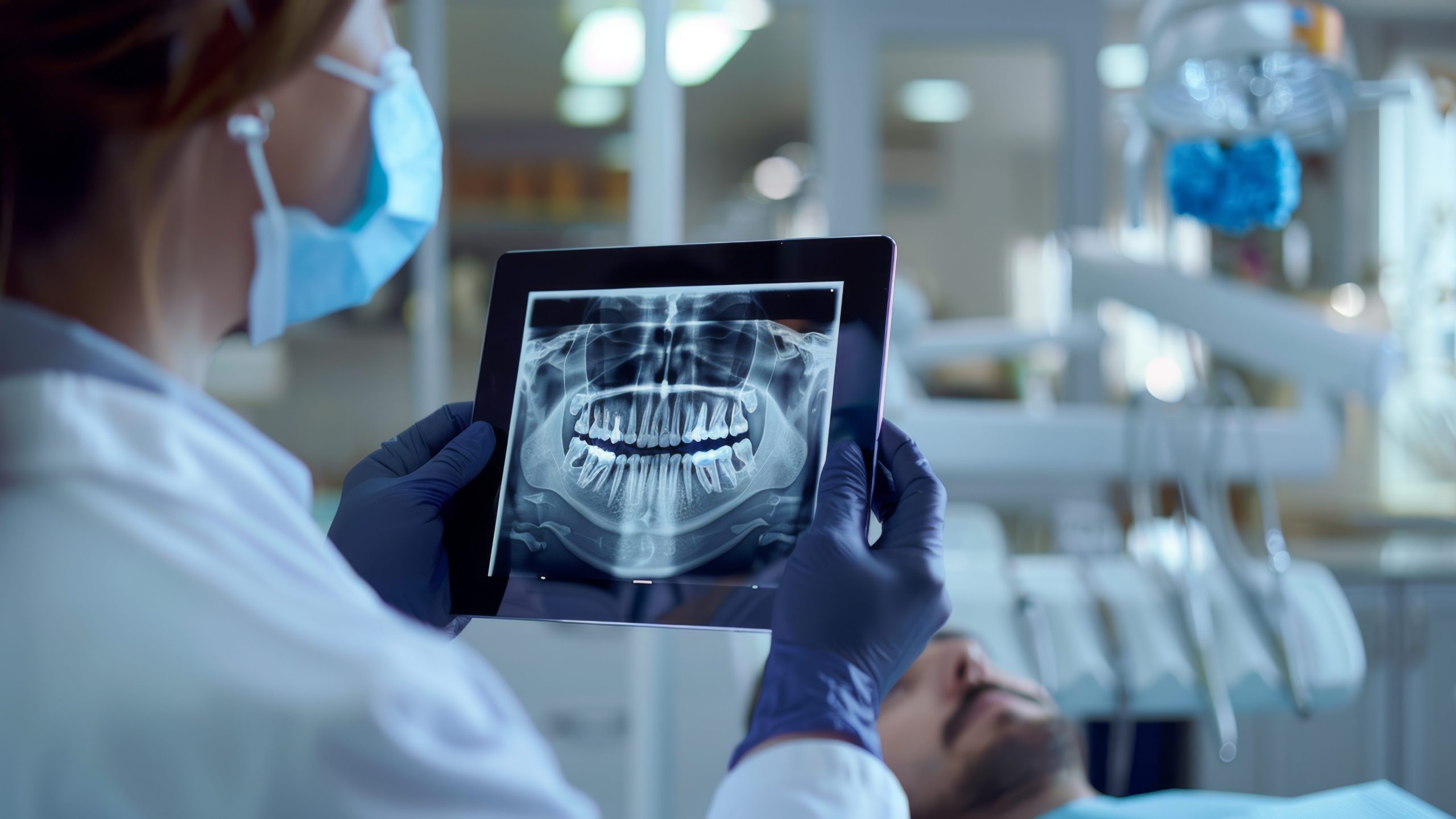 The dentist holding x-ray