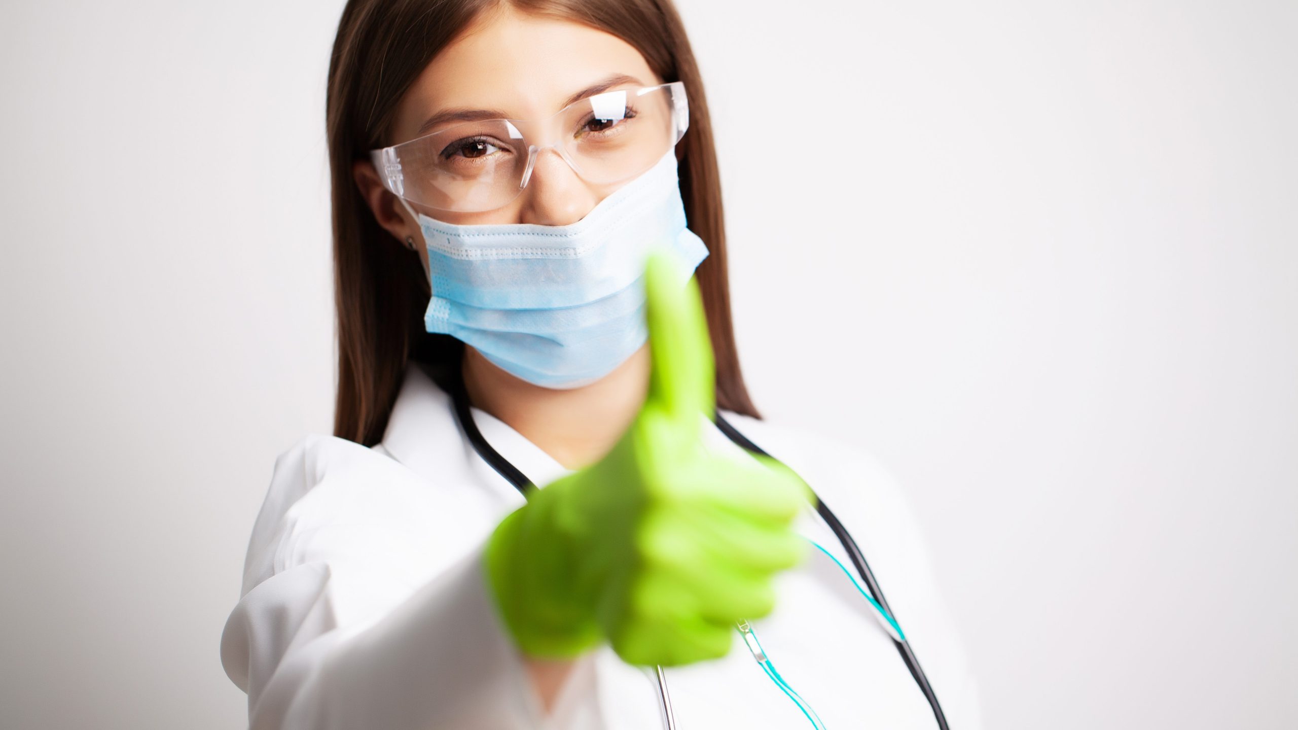 Medicine concept, female doctor in clinic wears personal protective equipment
